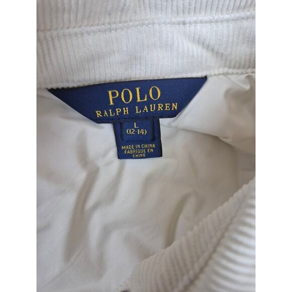 Polo Ralph Lauren Polyester Quilted Jacket Corduroy Collar Winter White Sz L - Picture 5 of 6